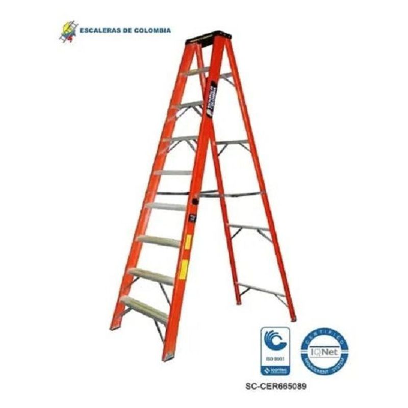 ESCALERAS DE COLOMBIA - Escalera Certificada Tipo Tijera En Fibra De Vidrio 9 pasos/ 2.70Mts 136kg.