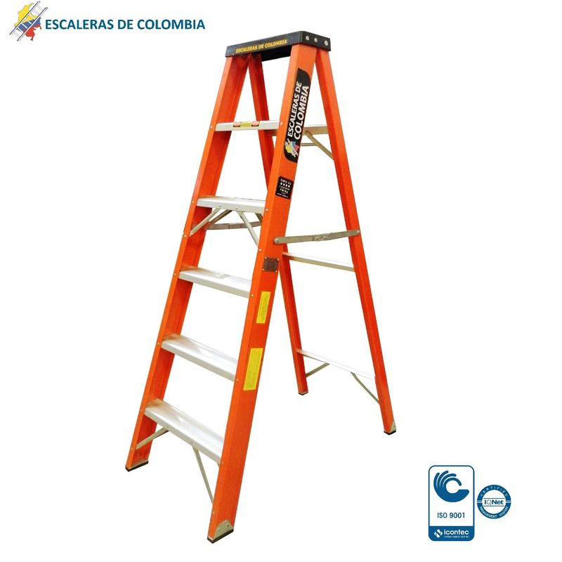 ESCALERAS DE COLOMBIA - Escalera Certificada Tipo Tijera En Fibra De Vidrio 6 pasos/ 1.80Mts 136kg.