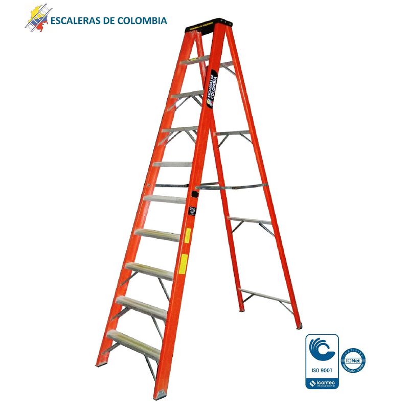 ESCALERAS DE COLOMBIA - Escalera Certificada Tipo Tijera En Fibra De Vidrio 10 pasos/ 3.00Mts 136kg.
