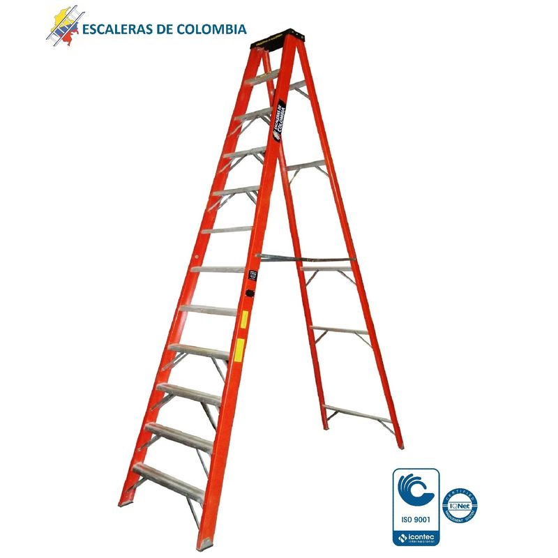 ESCALERAS DE COLOMBIA - Escalera Certificada Tipo Tijera En Fibra De Vidrio 12 pasos/ 3.60Mts 136kg.