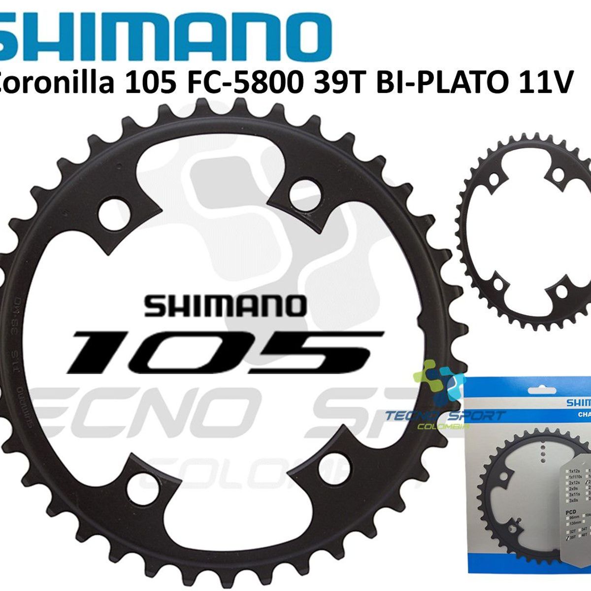 SHIMANO - Plato Coronilla Shimano 105 5800 11v Biplato Ruta 39 Dientes