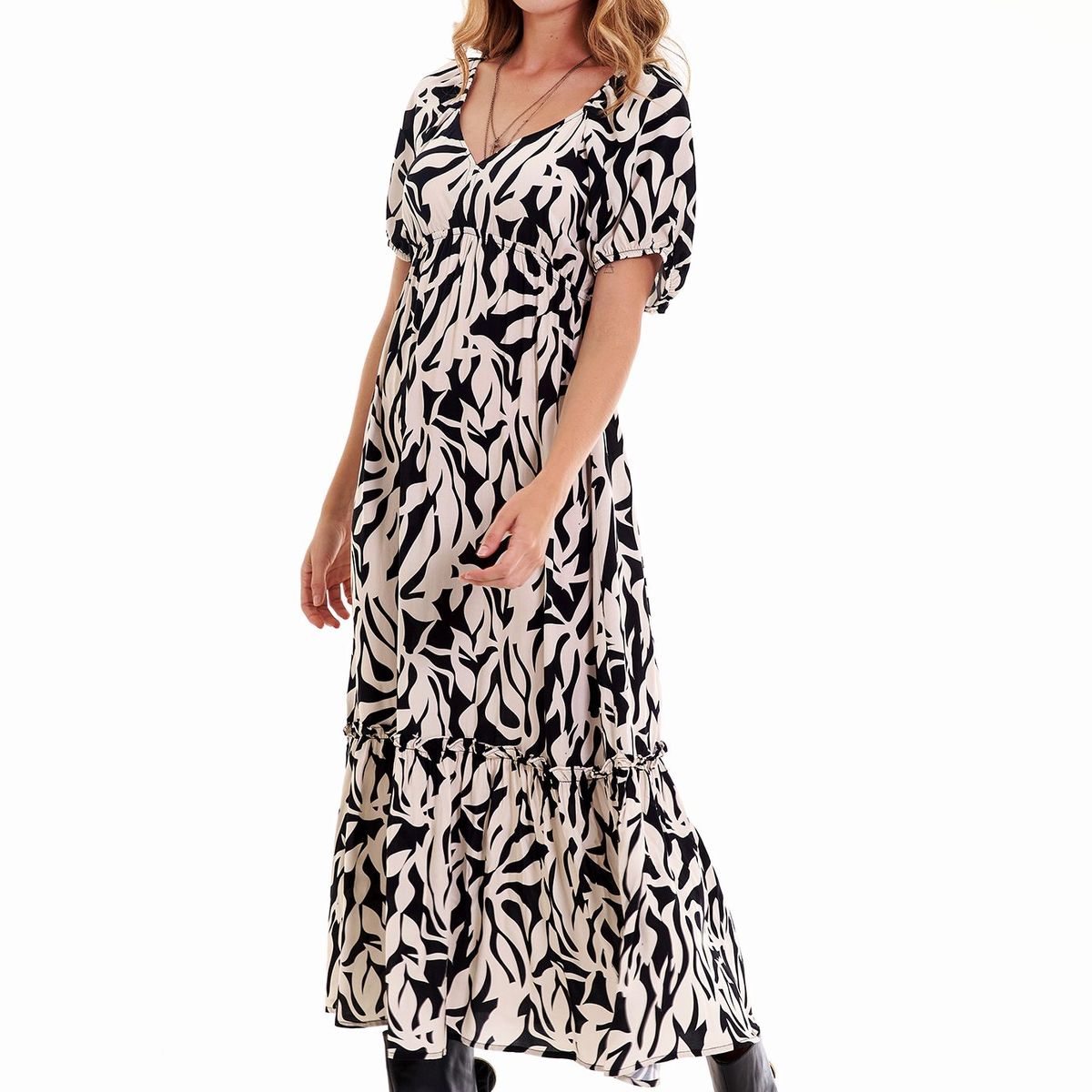 BELIFE - Vestido Largo Manga Corta Negro Mujer Belife.-