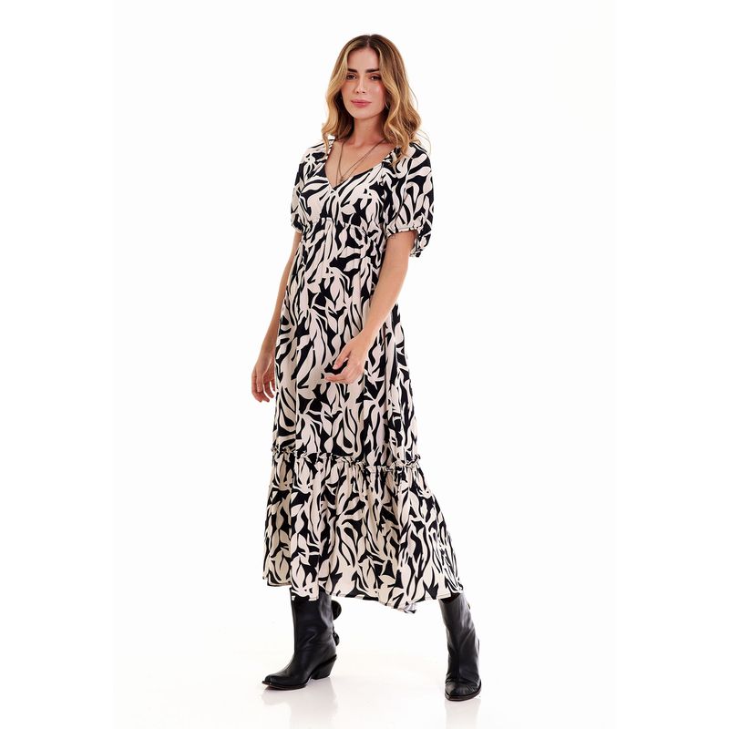 BELIFE - Vestido Largo Manga Corta Negro Mujer Belife.-