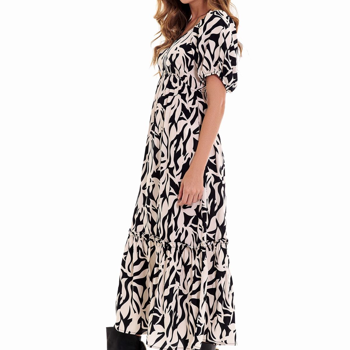 BELIFE - Vestido Largo Manga Corta Negro Mujer Belife.-