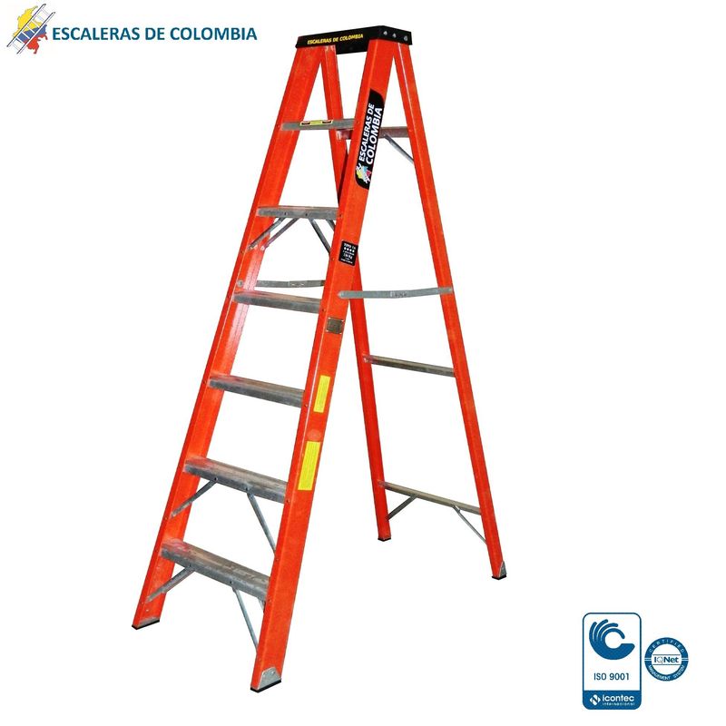 ESCALERAS DE COLOMBIA - Escalera Certificada Tipo Tijera En Fibra De Vidrio 7 pasos/ 2.10Mts 136kg.