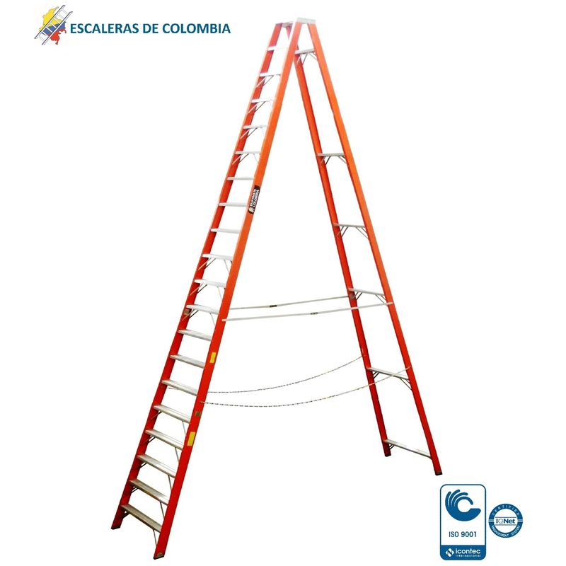 ESCALERAS DE COLOMBIA - Escalera Certificada Tipo Tijera En Fibra De Vidrio 20 pasos/ 6.00Mts 136kg.