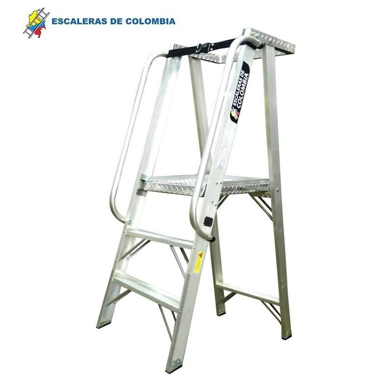 ESCALERAS DE COLOMBIA - Escalera Certificada Tipo Tijera Plataforma En Aluminio 3 pasos / 0.90Mts 136 Kg.