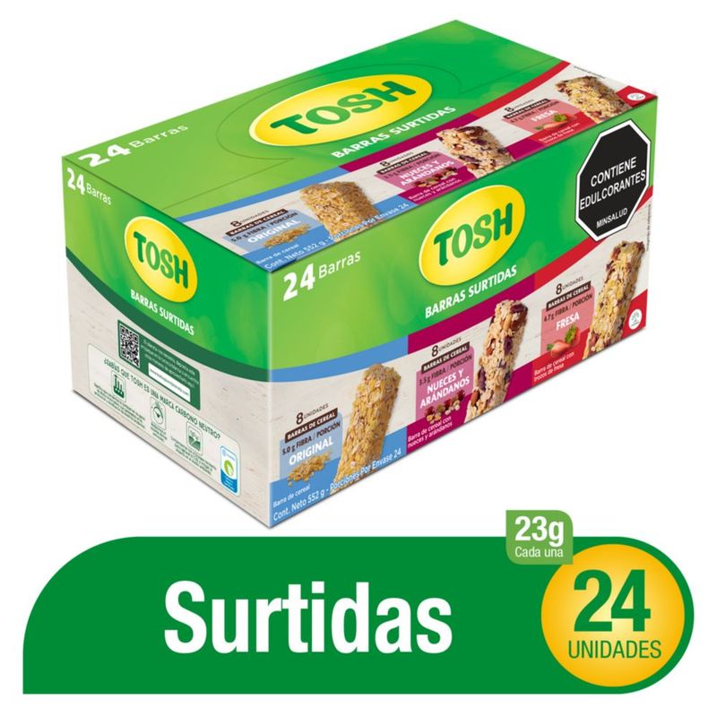 TOSH - Barras Tosh Surtida Lyne, Fresa, Arandanos 24 unidades