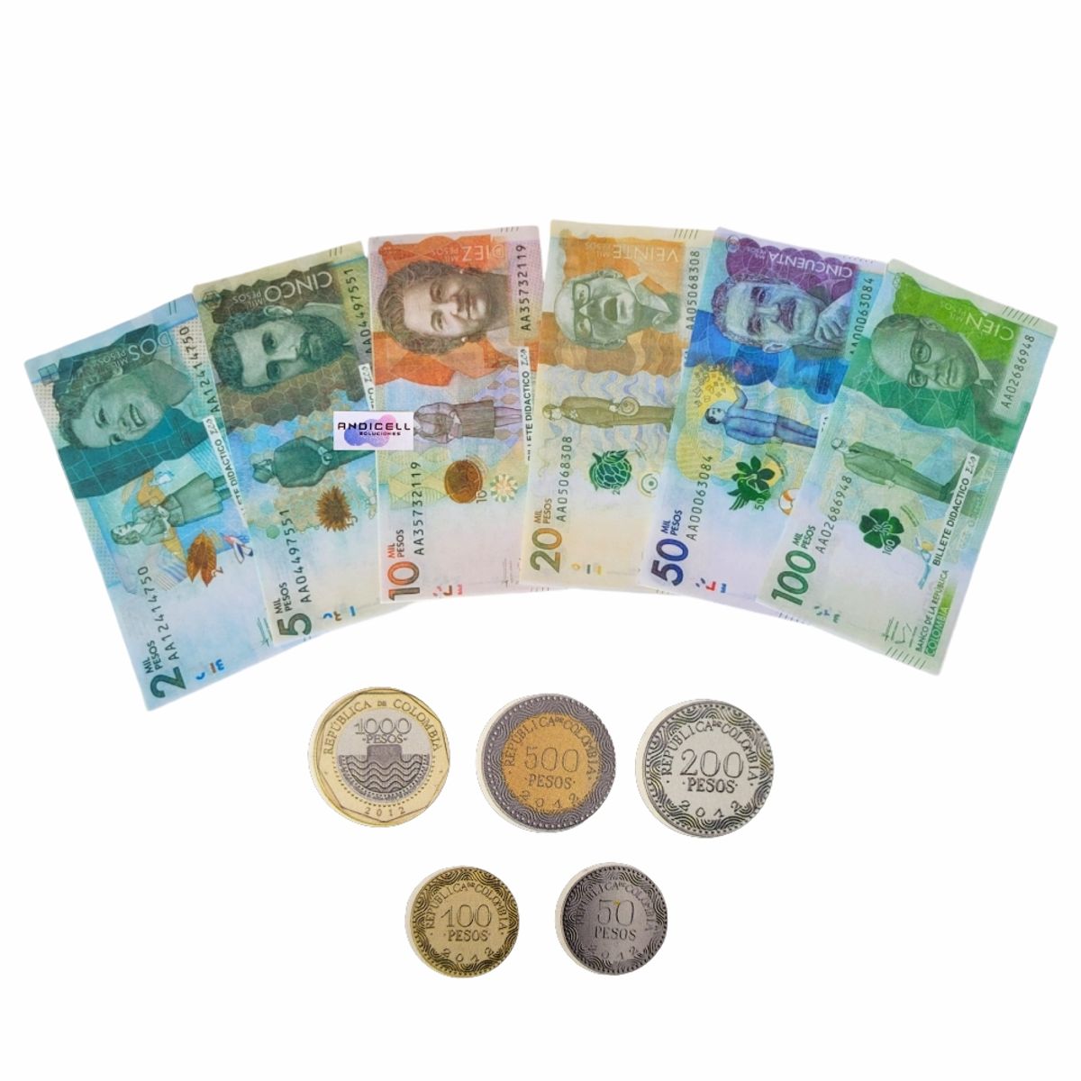 GENERICO - Billetes Didácticos Surtidos + Monedas Peso Colombiano
