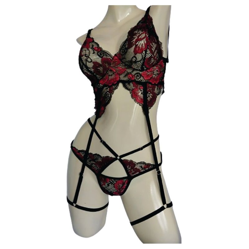 RAINBOW MODA - Lenceria sexy Mujer encaje ligueros Transparente floral