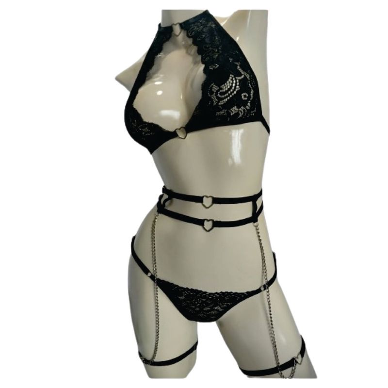 RAINBOW MODA - Lenceria Brasier de Encaje Panty liguero Arnes Ropa Intima Femenina