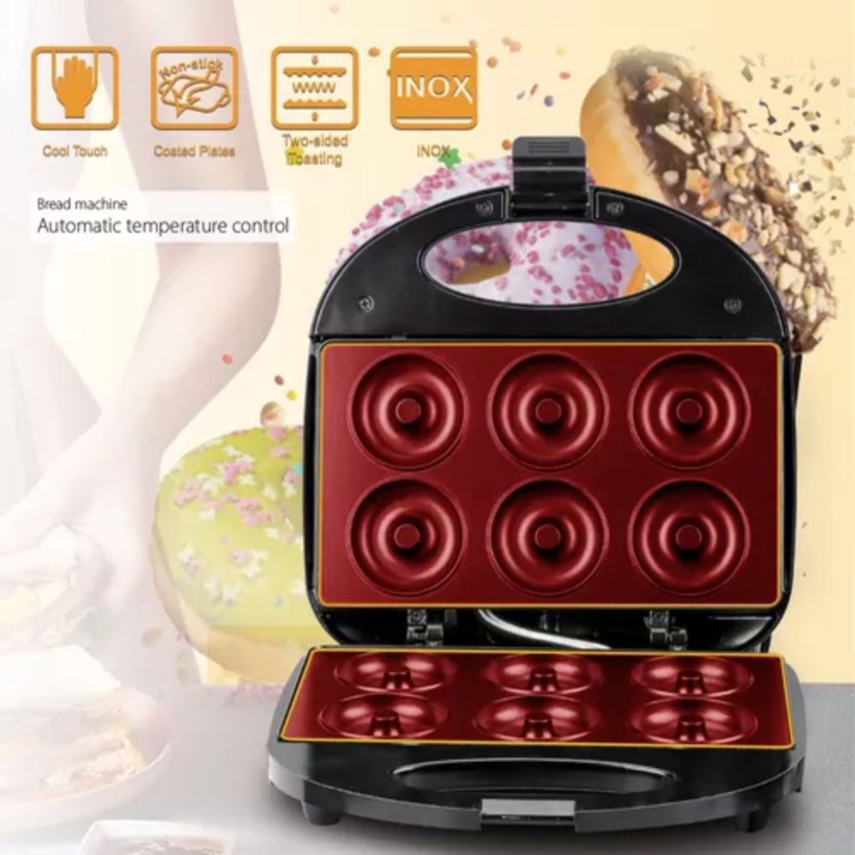 GENERICO - Maquina Para Hacer Mini Donas 6 Puestos 1000w Antiadherente