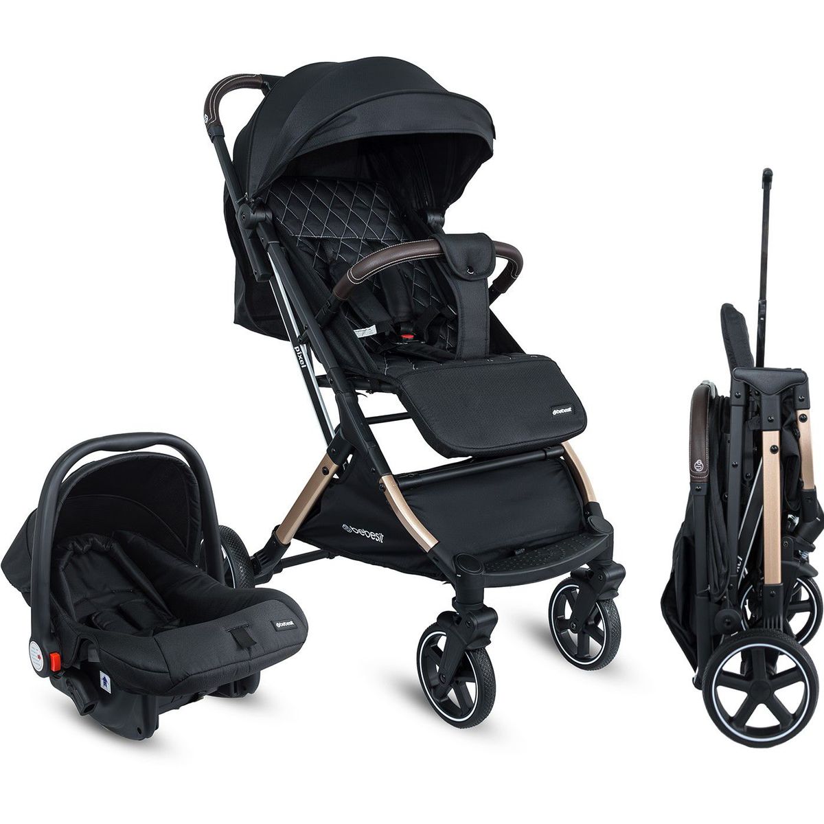 BEBESIT - Coche Compacto Travel System 3 En 1 Pixel Prinsel Negro