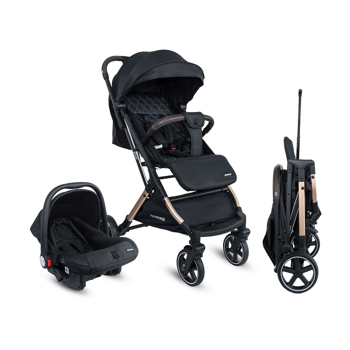 BEBESIT - Coche Compacto Travel System 3 En 1 Pixel Prinsel Negro