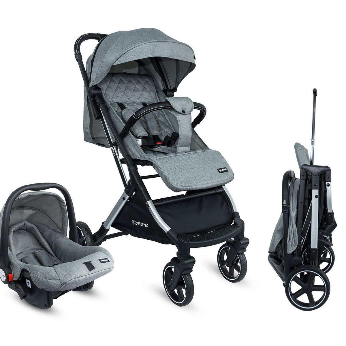 BEBESIT - Coche Compacto Travel System 3 En 1 Pixel Prinsel Gris