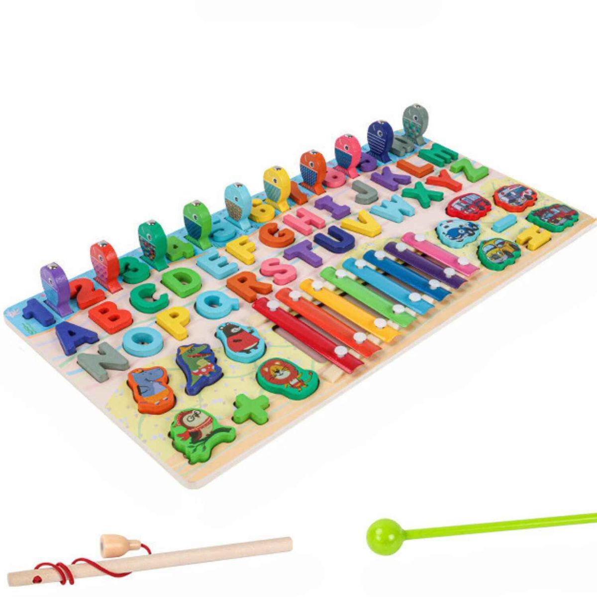 GENERICO - Tablero Didáctico Madera Juego Alfanumérico Infantil Encajar