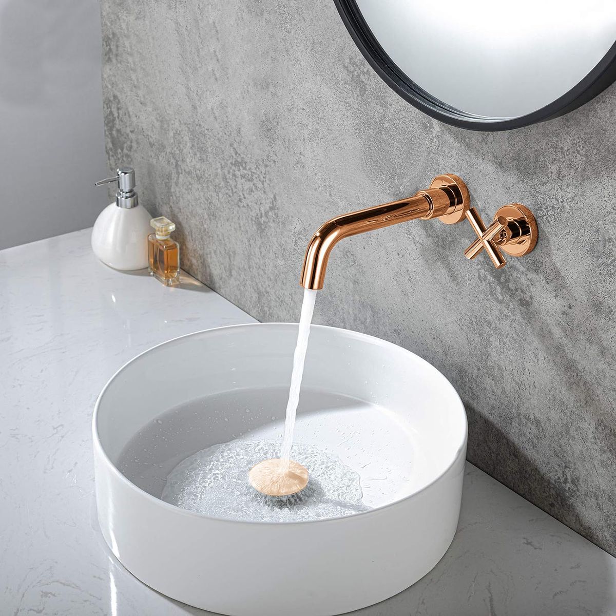 GENERICO - Kit Llave Agua Fria Pared Cross Lavamanos Tm Oro Rosa