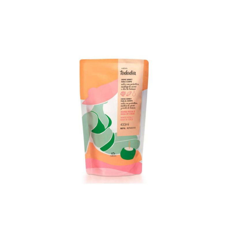NATURA - crema corporal mango rosa y agua de coco en sachet cuidado del planeta