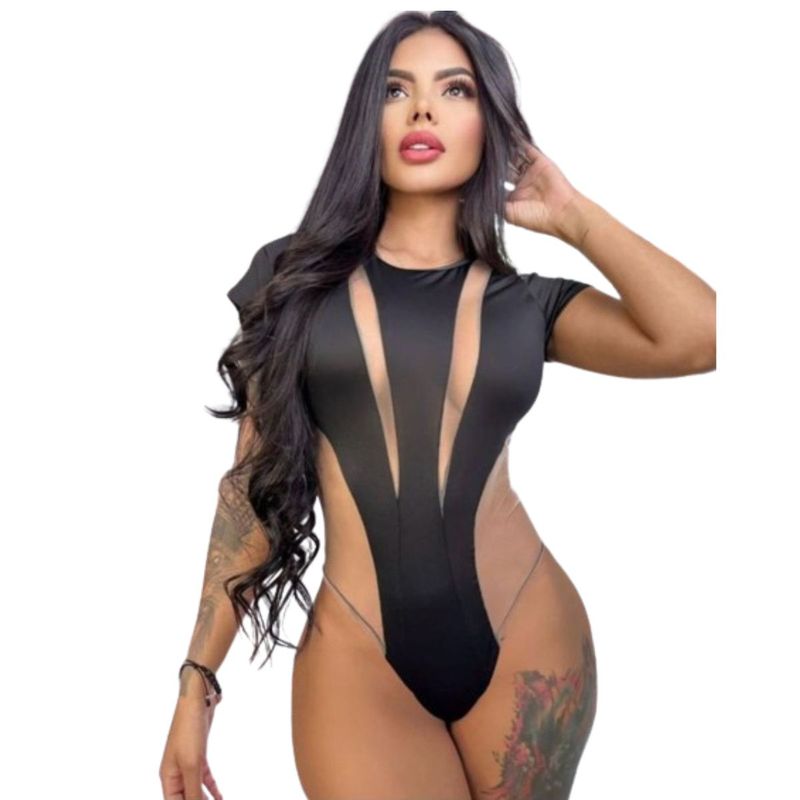 RAINBOW MODA - Blusa Transparencia Sensual en Lycra Manga Larga