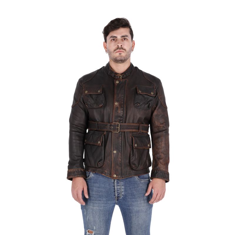 LA CHAQUETERIA - Chaqueta en Cuero Envejecido Base Cafe Arjun