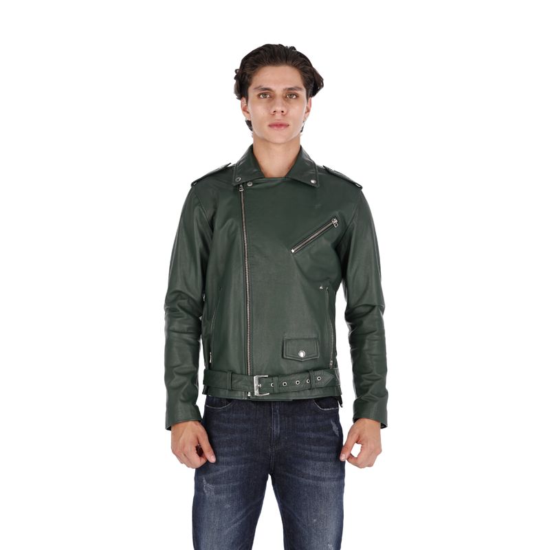 LA CHAQUETERIA - Chaqueta en Cuero Verde Oliva Bison