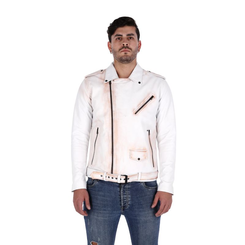 LA CHAQUETERIA - Chaqueta en Cuero Blanco Base Rojo Bison