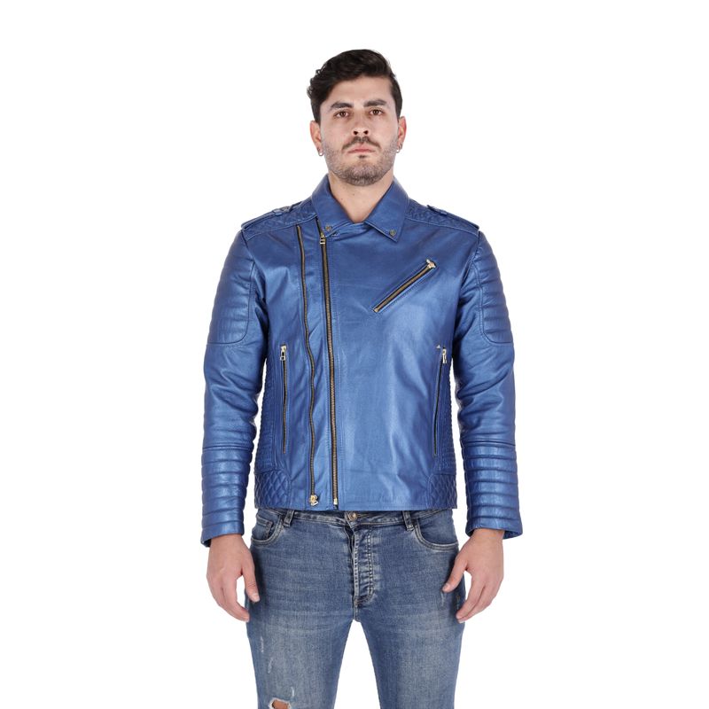 LA CHAQUETERIA - Chaqueta en Cuero Azul Metalizado Blug 2.0