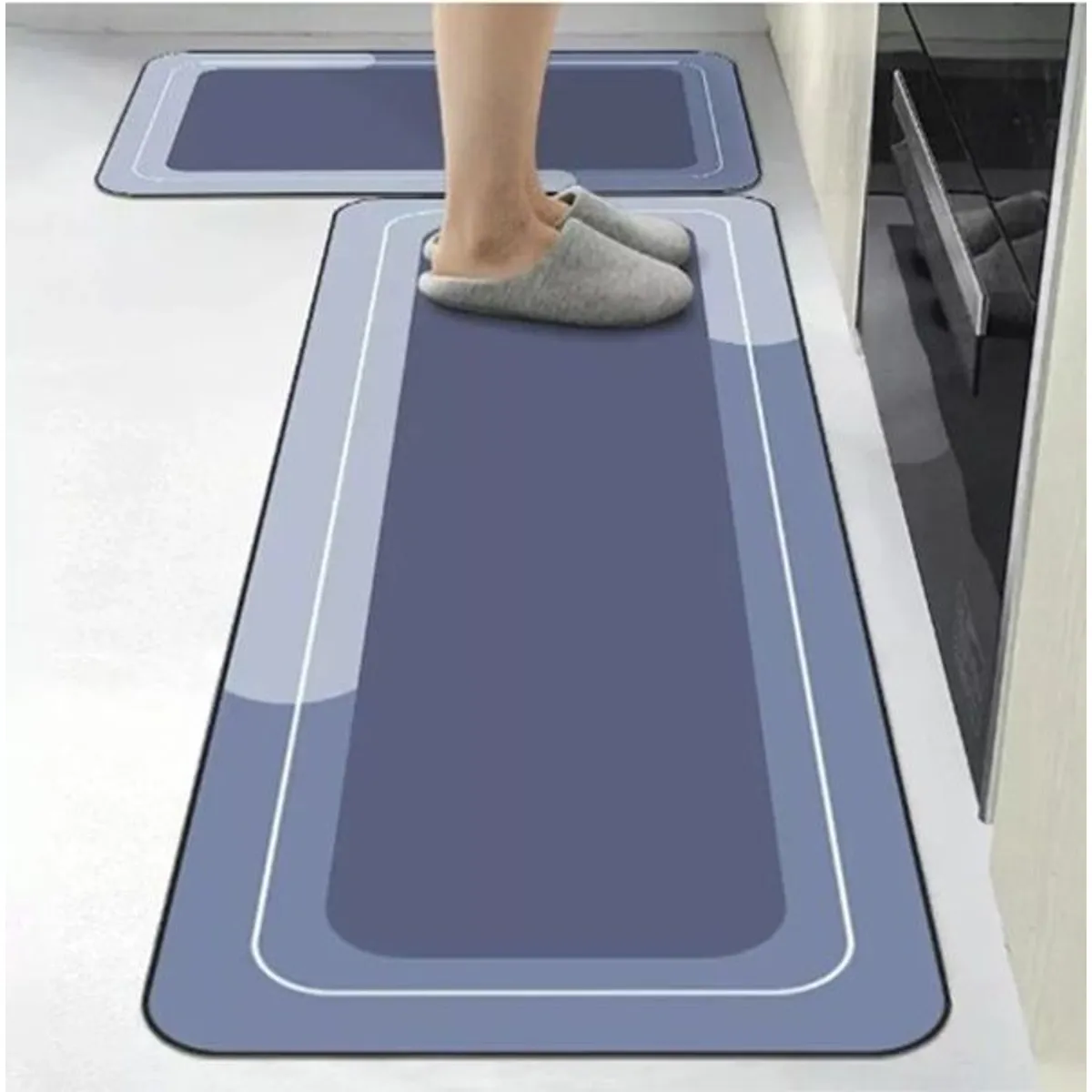 GENERICO - Combo Alfombras Dos Tapetes Antideslizante Absorbente Azul