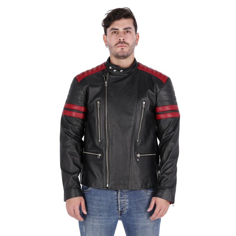 LA CHAQUETERIA - Chaqueta en Cuero Negro Rojo Voker