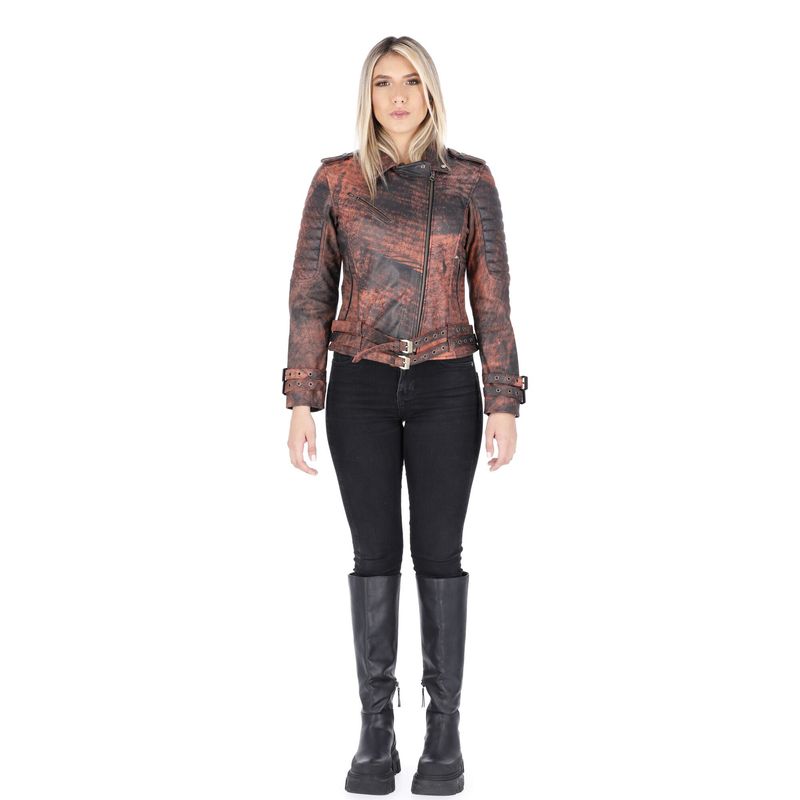 LA CHAQUETERIA - Chaqueta en Cuero Envejecido Base Terracota W16
