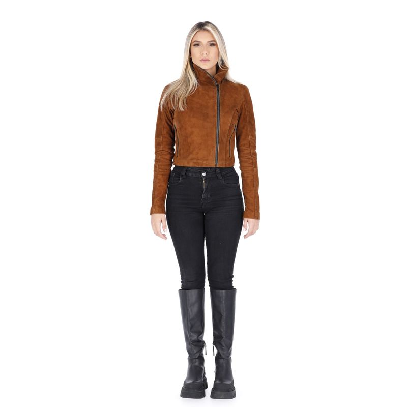 LA CHAQUETERIA - Chaqueta en Cuero Gamuza Canela W12