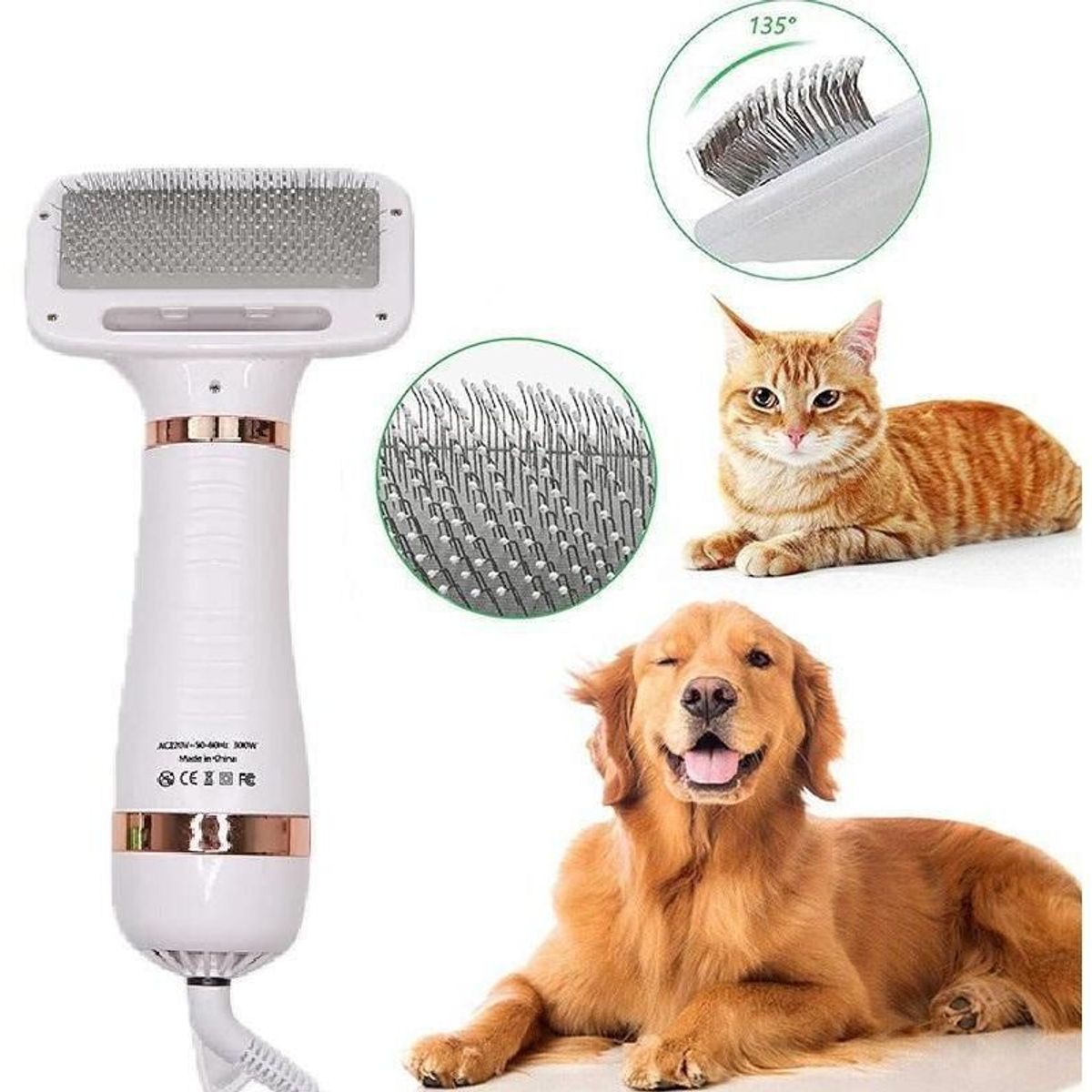 GENERICO - Cepillo Secador Pelo Portátil 2 En 1 Gatos Perros