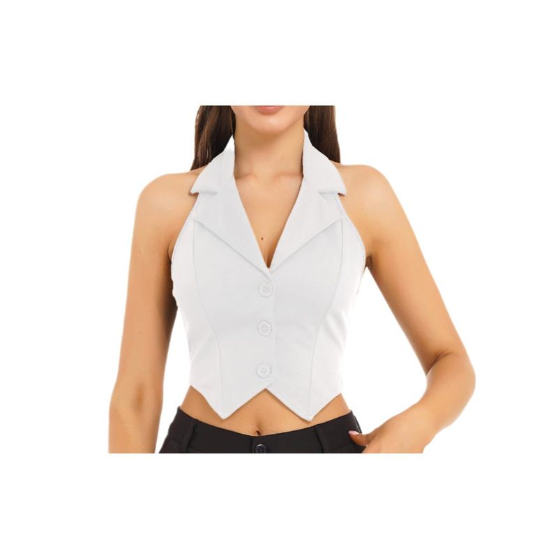 BAPU - Chaleco corto cuello con solapa botones espalda baja