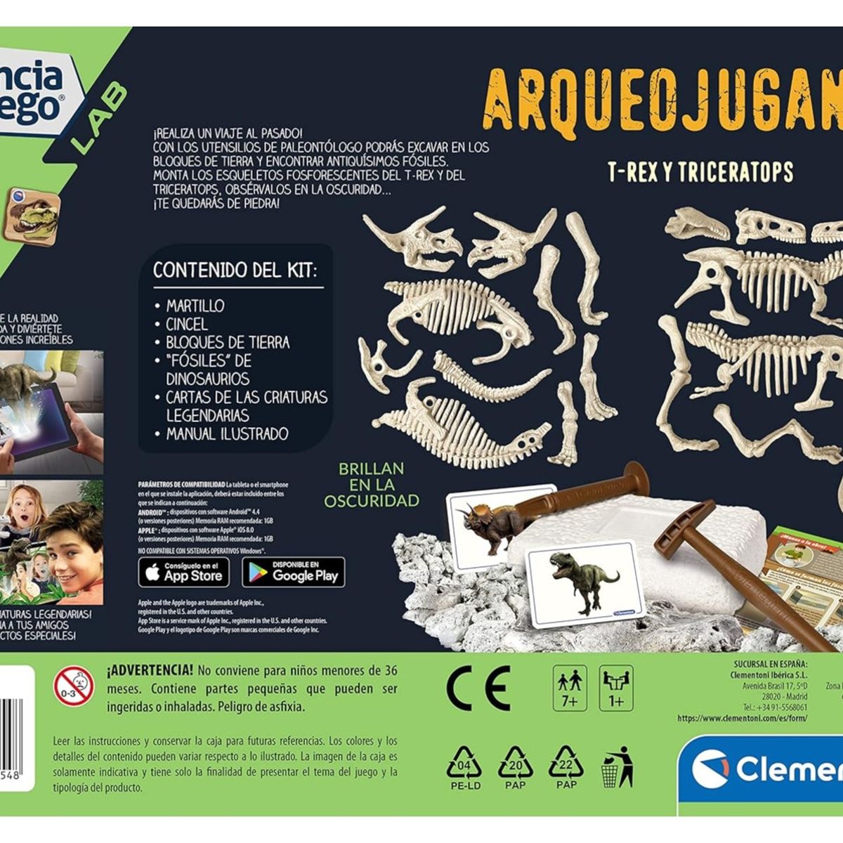 CLEMENTONI - Juego Excavar Fósil De Dinosaurio Triceratops Para Niños