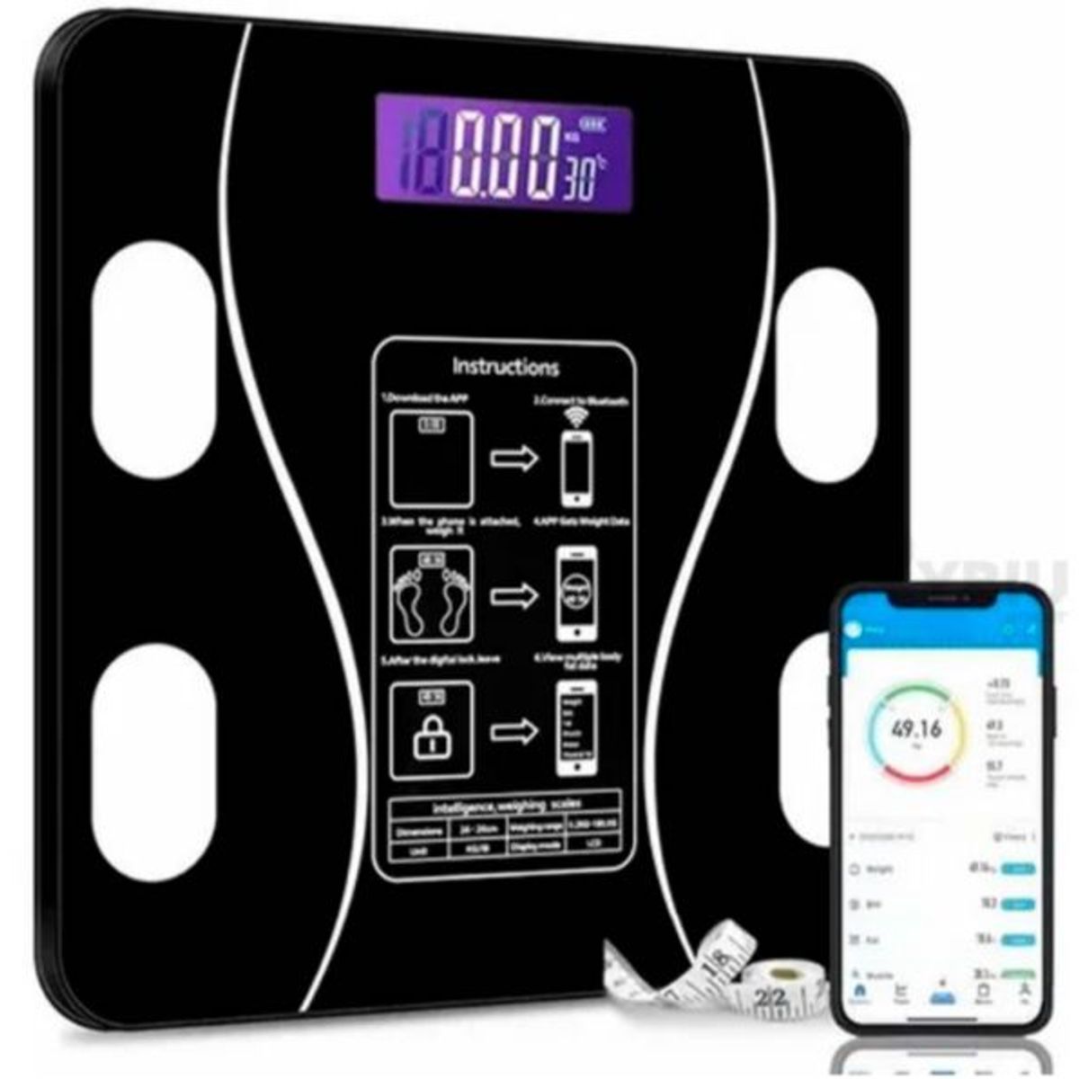 GENERICO - Bascula Inteligente Pesa Bluetooth Vidrio Templado Digital Mediciones