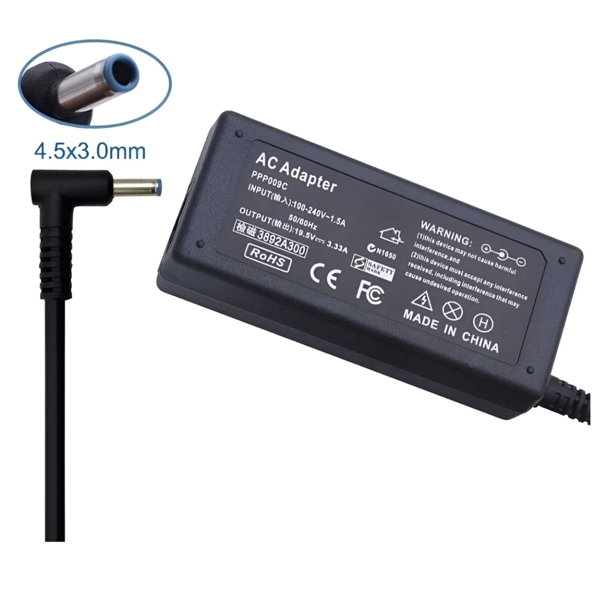 GENERICO - Cargador Para Hp Punta Azul 195v 33a 65w 45x30mm
