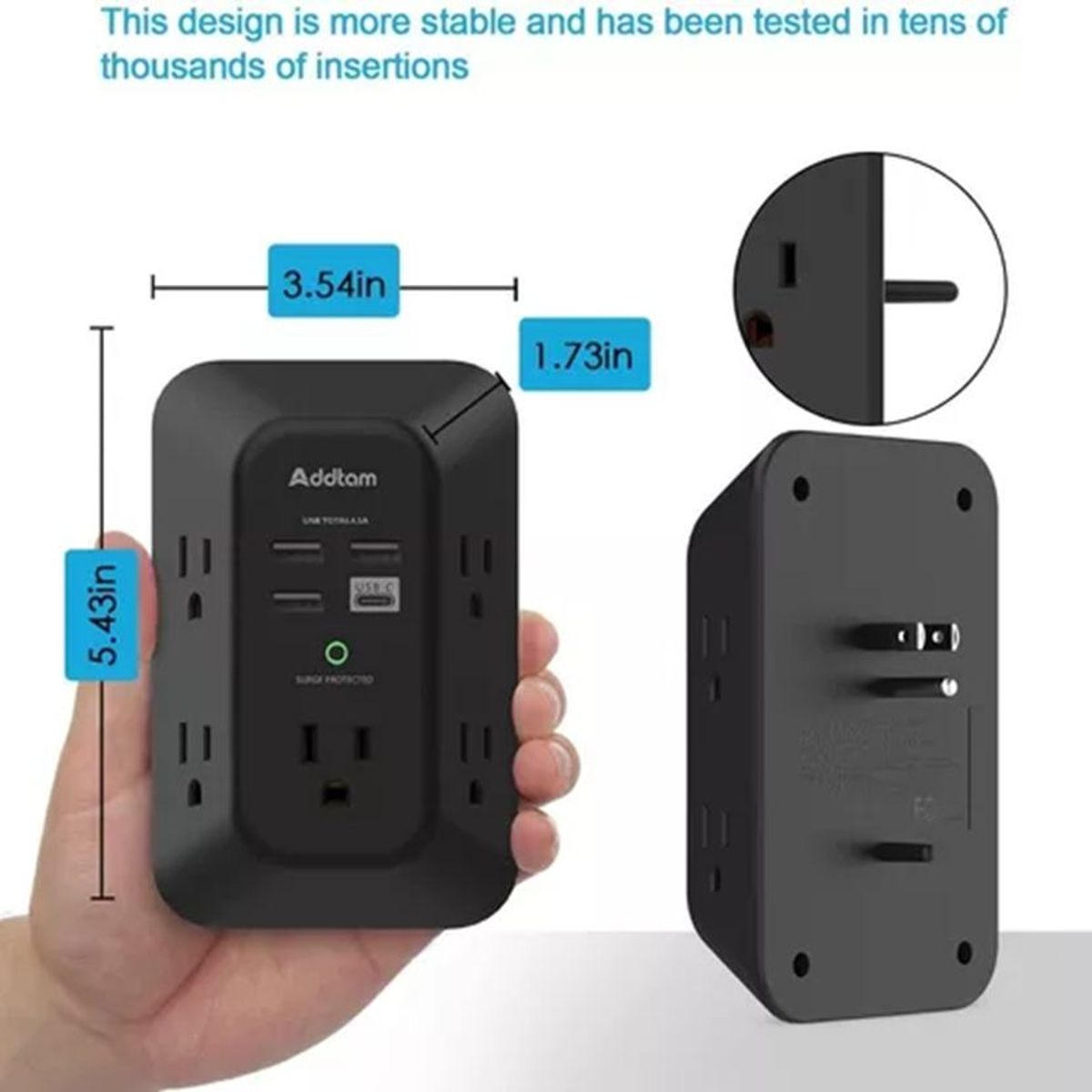 GENERICO - Multitoma Protección Sobretensión Y Cargador De Pared Usb C Negro