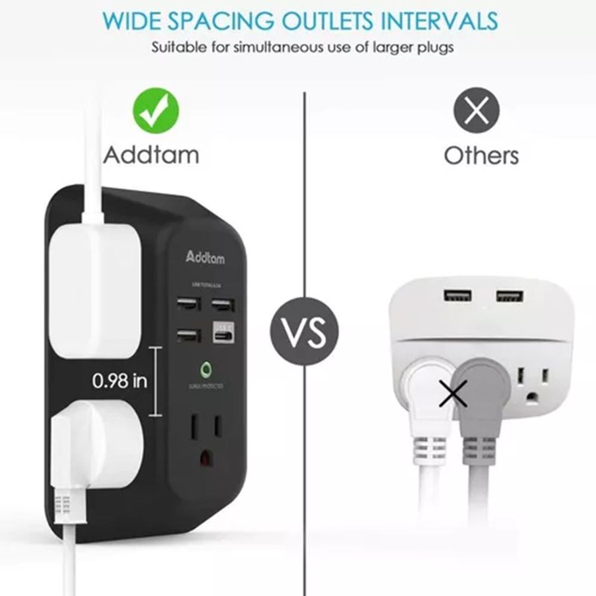 GENERICO - Multitoma Protección Sobretensión Y Cargador De Pared Usb C Negro