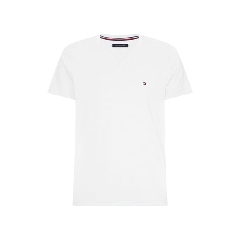 TOMMY HILFIGER - Camiseta Blanca Slim Fit Cuello V Esencial Algodón Tommy Hilfiger