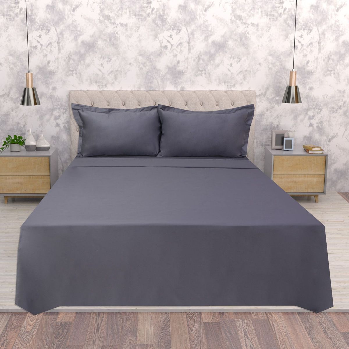 HOMETEX - SAB QUEEN 100% ALGODÓN PLATINO DE 500 HILO GRIS