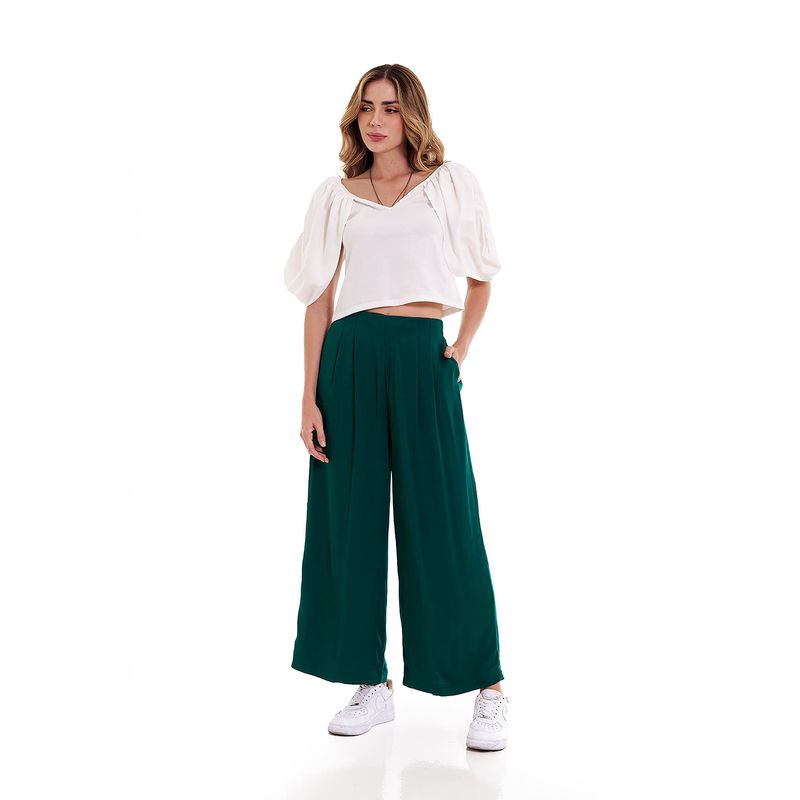 BELIFE - Pantalón Verde Hoja Bota Amplia Mujer Belife