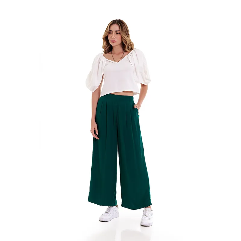 BELIFE - Pantalón Verde Hoja Bota Amplia Mujer Belife