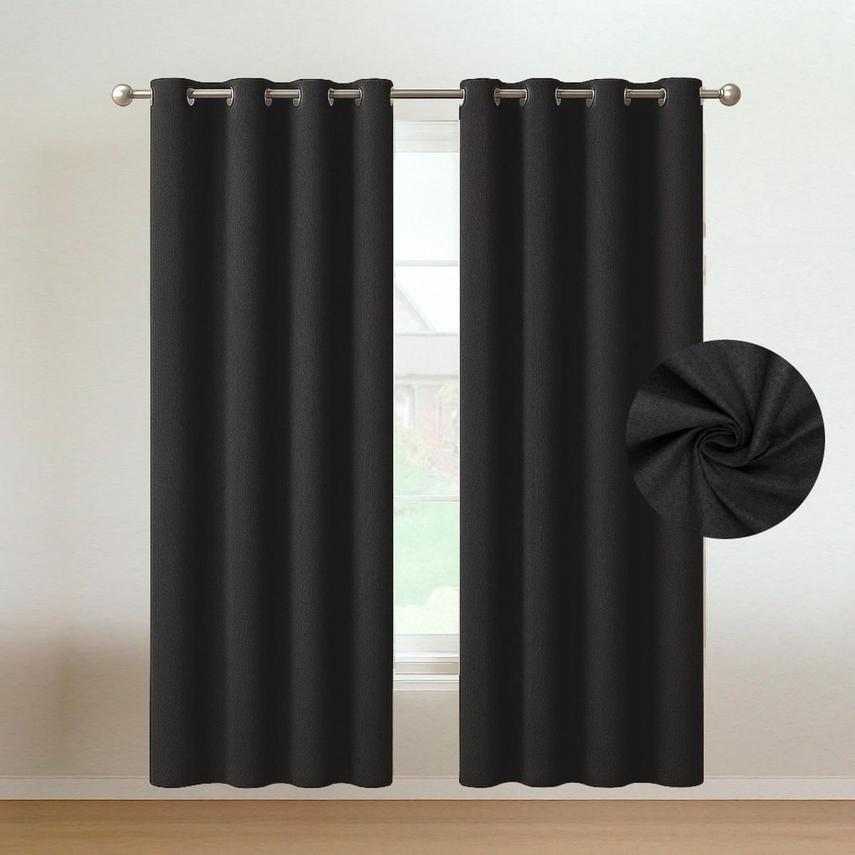 CASATUA - Cortinas Blackout 100% Casatua 2Paños 140x220 Lino Doble - Negro