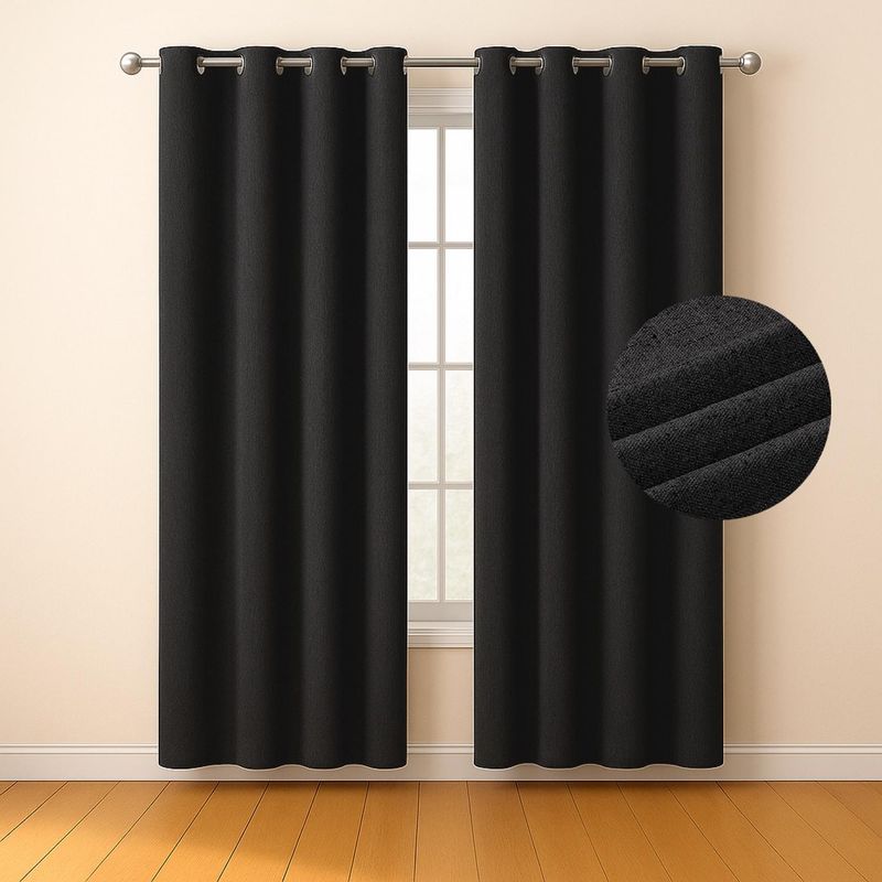 CASATUA - Cortinas Blackout 100% Casatua 2Paños 140x220 Lino Doble - Negro