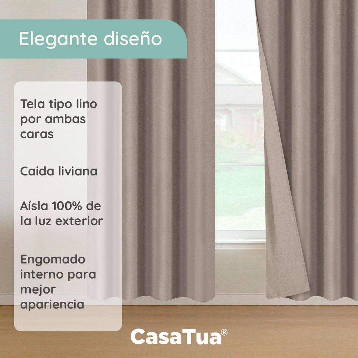 CASATUA - Cortinas Blackout 100% Casatua 2Paños 140x220 Lino Doble - Beige