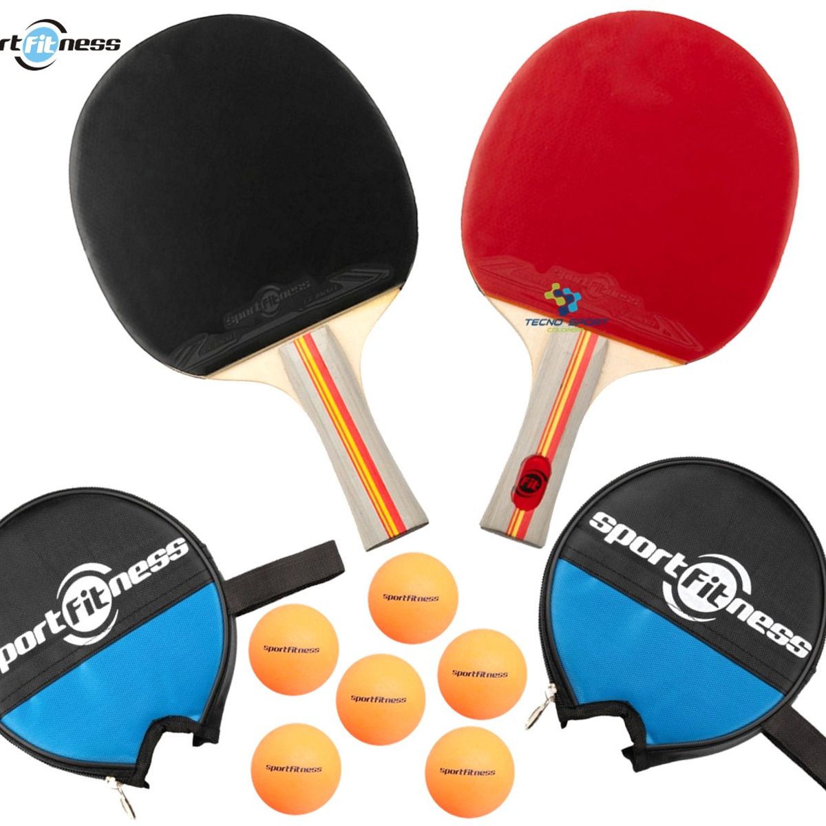 SPORT FITNESS - Raquetas Ping Pong Sport Fitness + 6 Pelotas Con Estuche