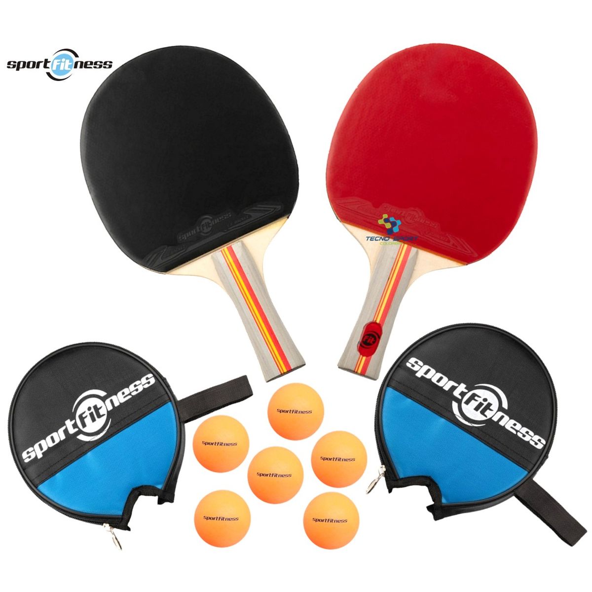 SPORT FITNESS - Raquetas Ping Pong Sport Fitness + 6 Pelotas Con Estuche