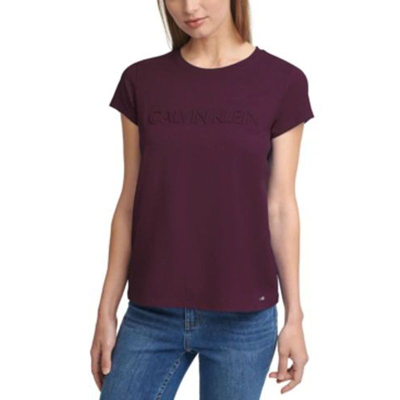 CALVIN KLEIN - Camiseta Vinotinto de Cuello Redondo Con Logo Para Mujer Calvin Klein