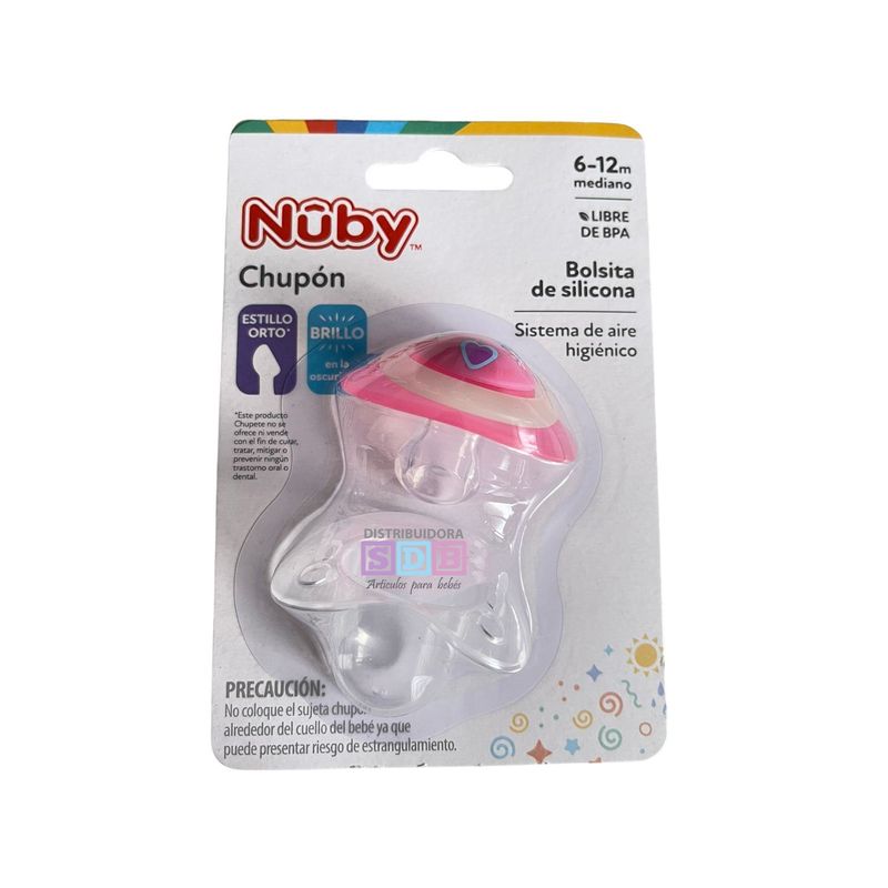 NUBY - Chupo Entretencion Bebe Nuby Brilla Oscuridad Tapa 6-12M Ros
