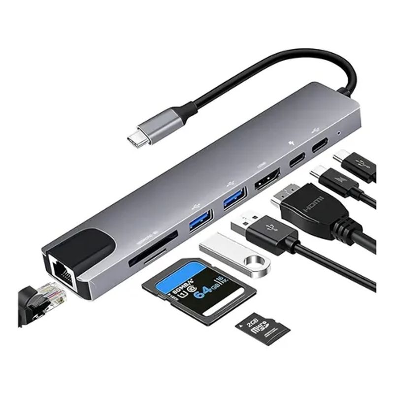 GENERICO - HUB - MULTIPUERTO USB TIPO C Y USB A - 8 EN 1